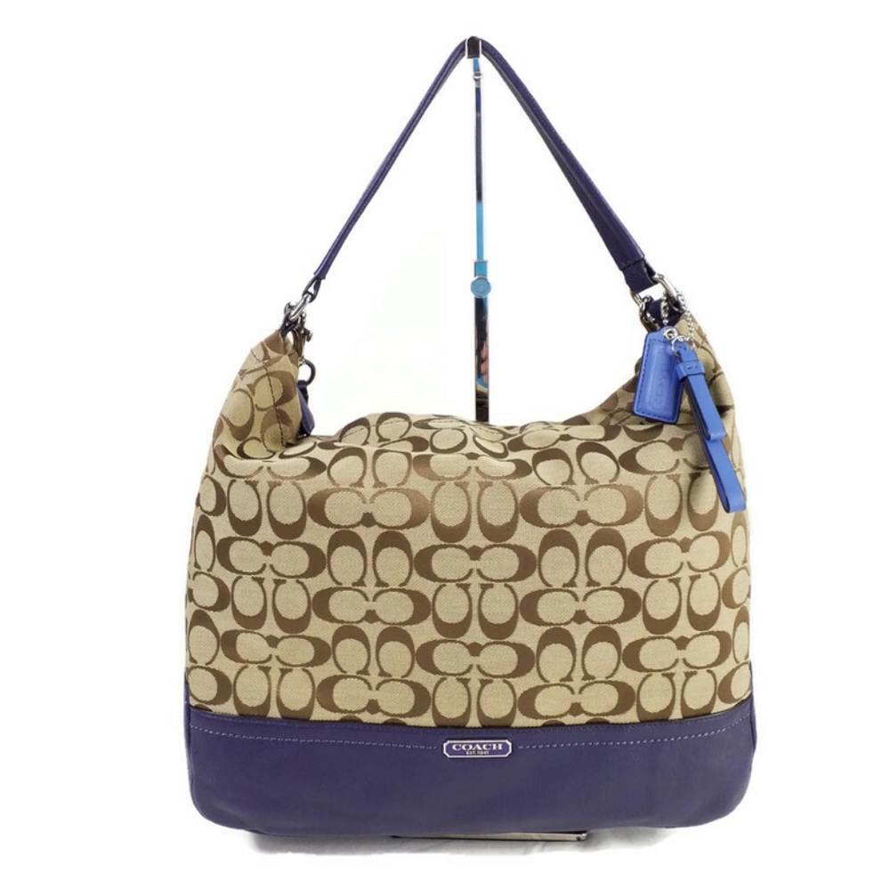 Coach F23279 Signature Park Khaki Indigo Hobo Shoulder Bag Convertible - Picture 2 of 16